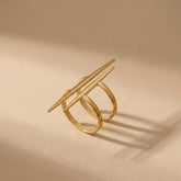 Geometric Gold Parallel Spike Statement Ring