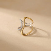 Two-Tone Fluid Wave Gold Statement Ring