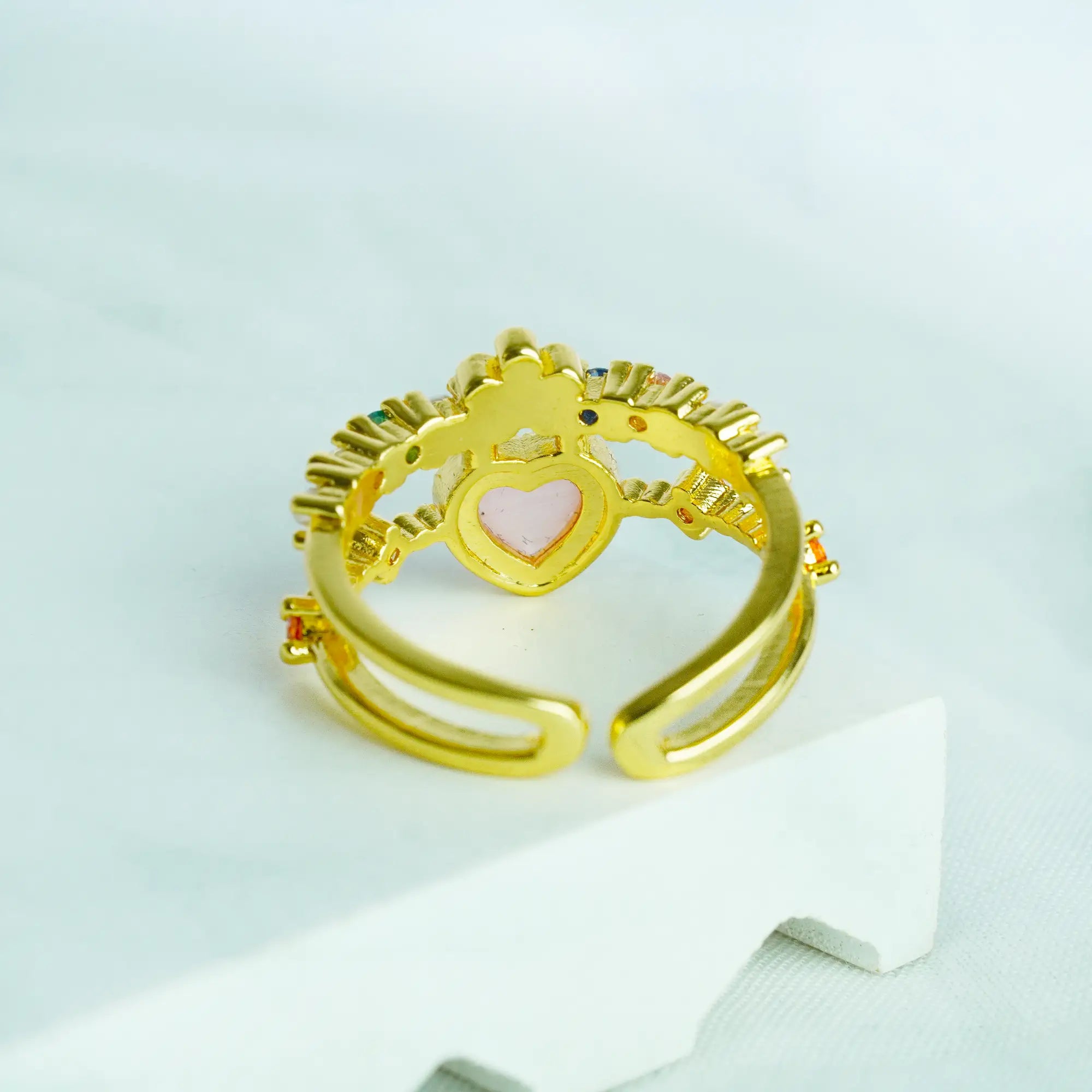 Gemstone Heart Ring with Floral Design | MoodStan Rings