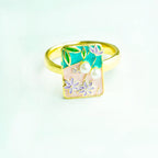 Floral Enamel Pearl Statement Ring Gold Finish | MoodStan Rings