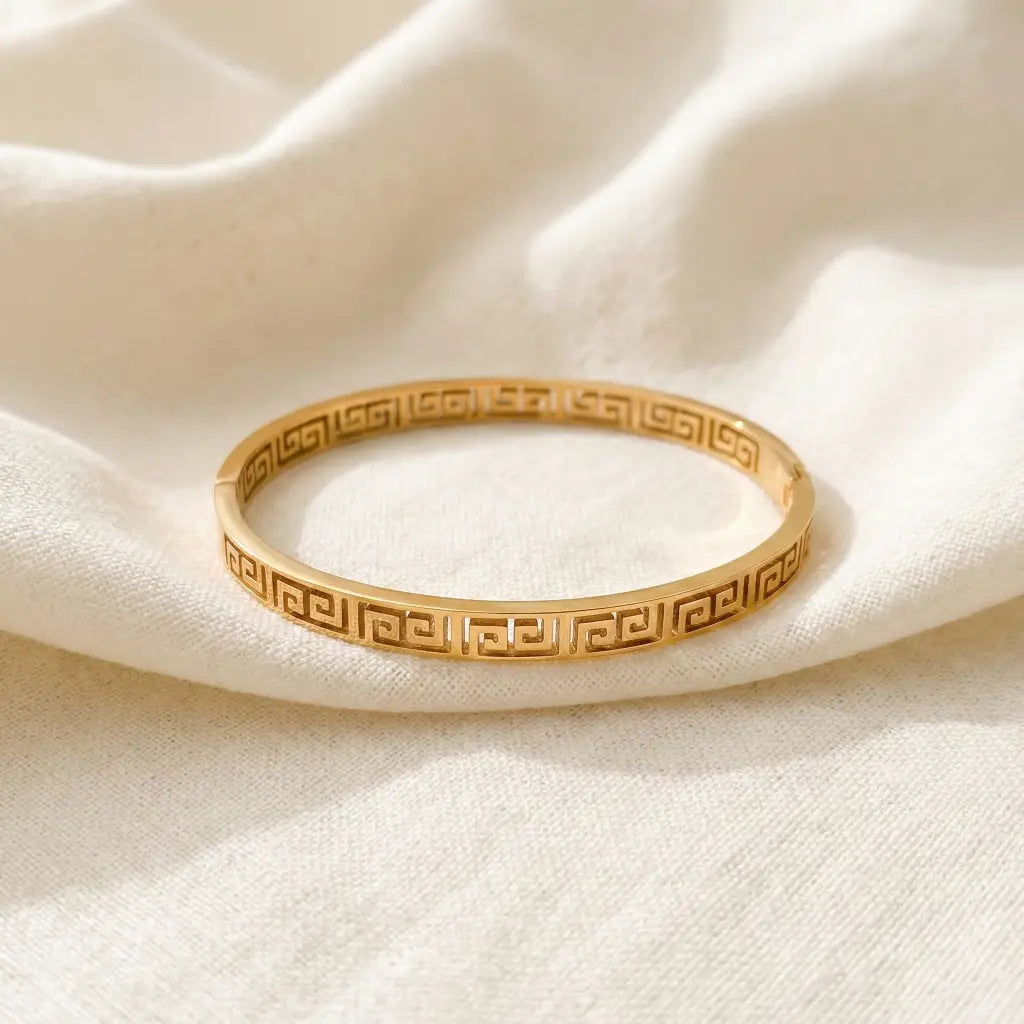 Vintage Greek Key Geometric Link Bangle