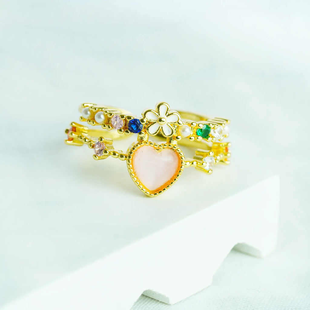 Gemstone Heart Ring with Floral Design | MoodStan Rings