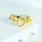 Gemstone Heart Ring with Floral Design | MoodStan Rings