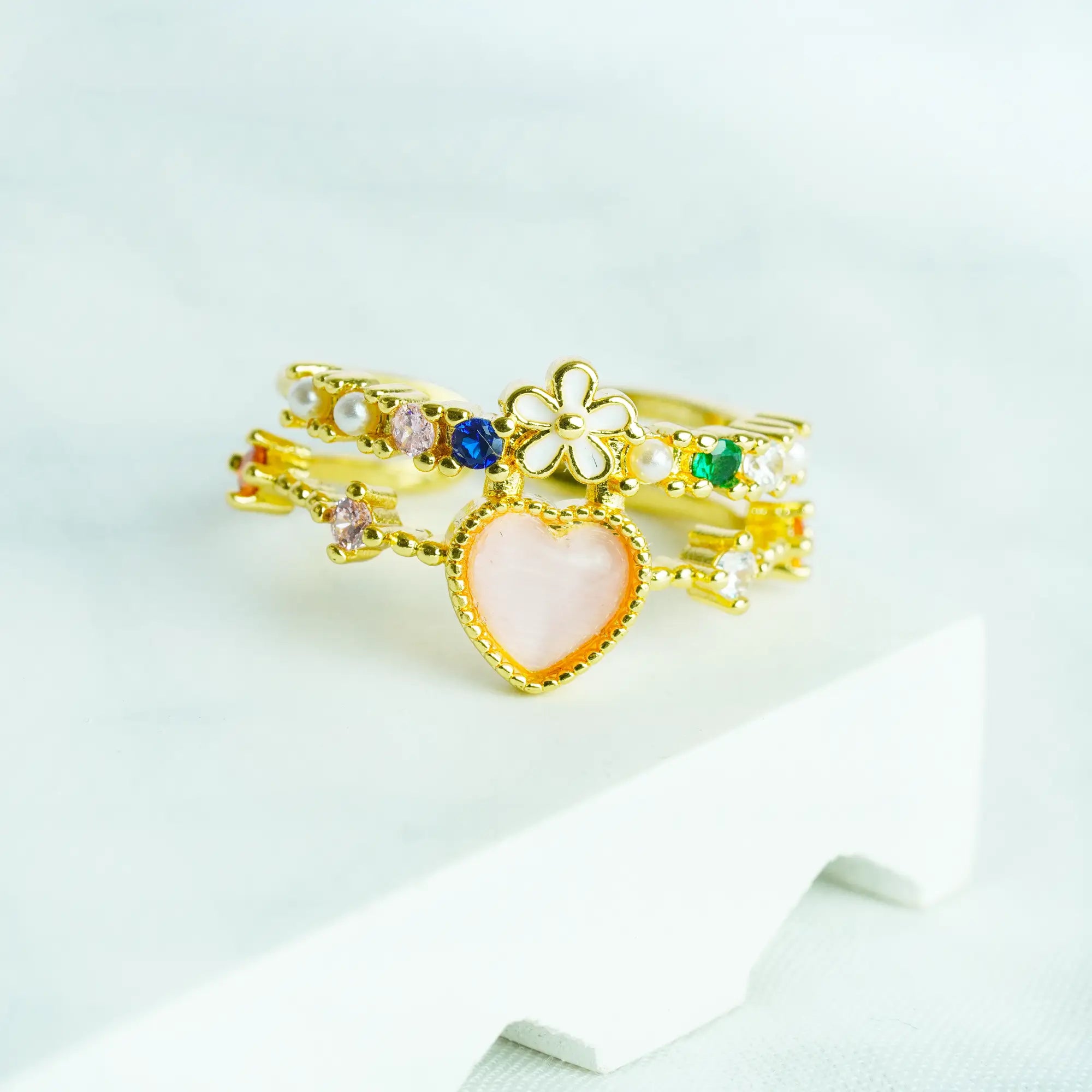 Gemstone Heart Ring with Floral Design | MoodStan Rings