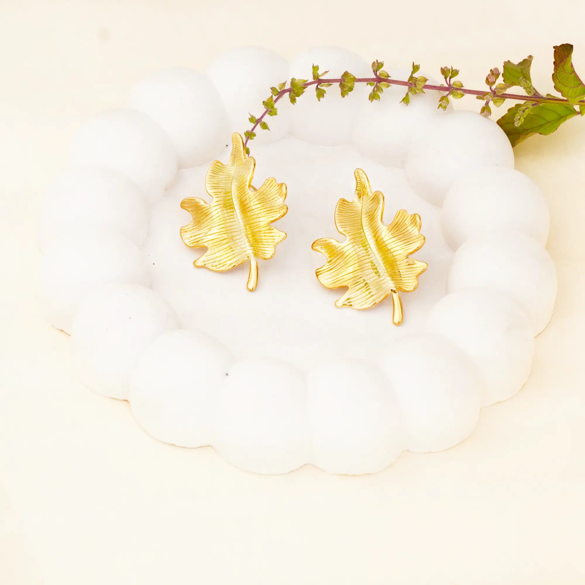 Golden Leaf Non-Tarnish Stainless Steel Earrings - Elegant & Durable Daily Wear
