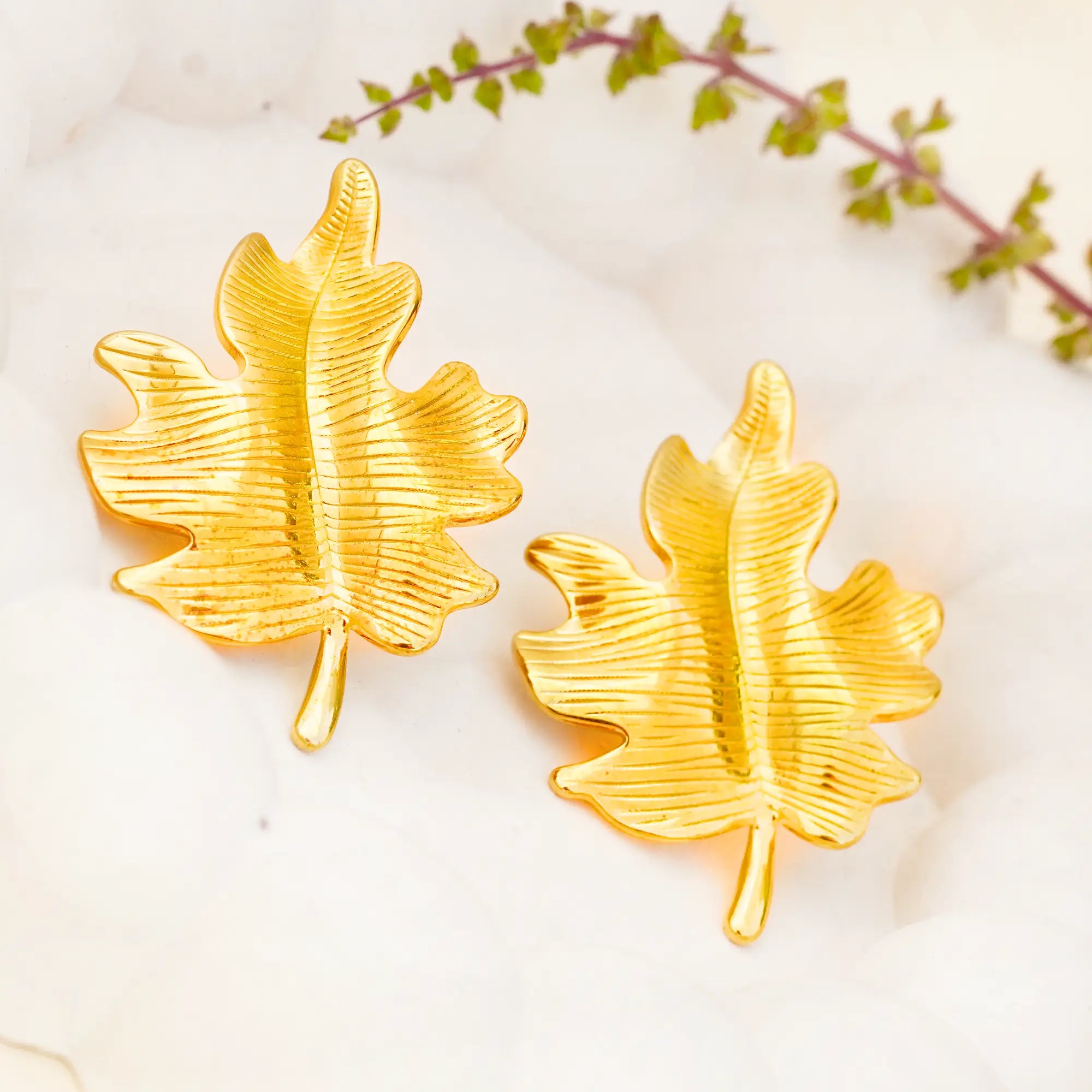Golden Leaf Non-Tarnish Stainless Steel Earrings - Elegant & Durable Daily Wear