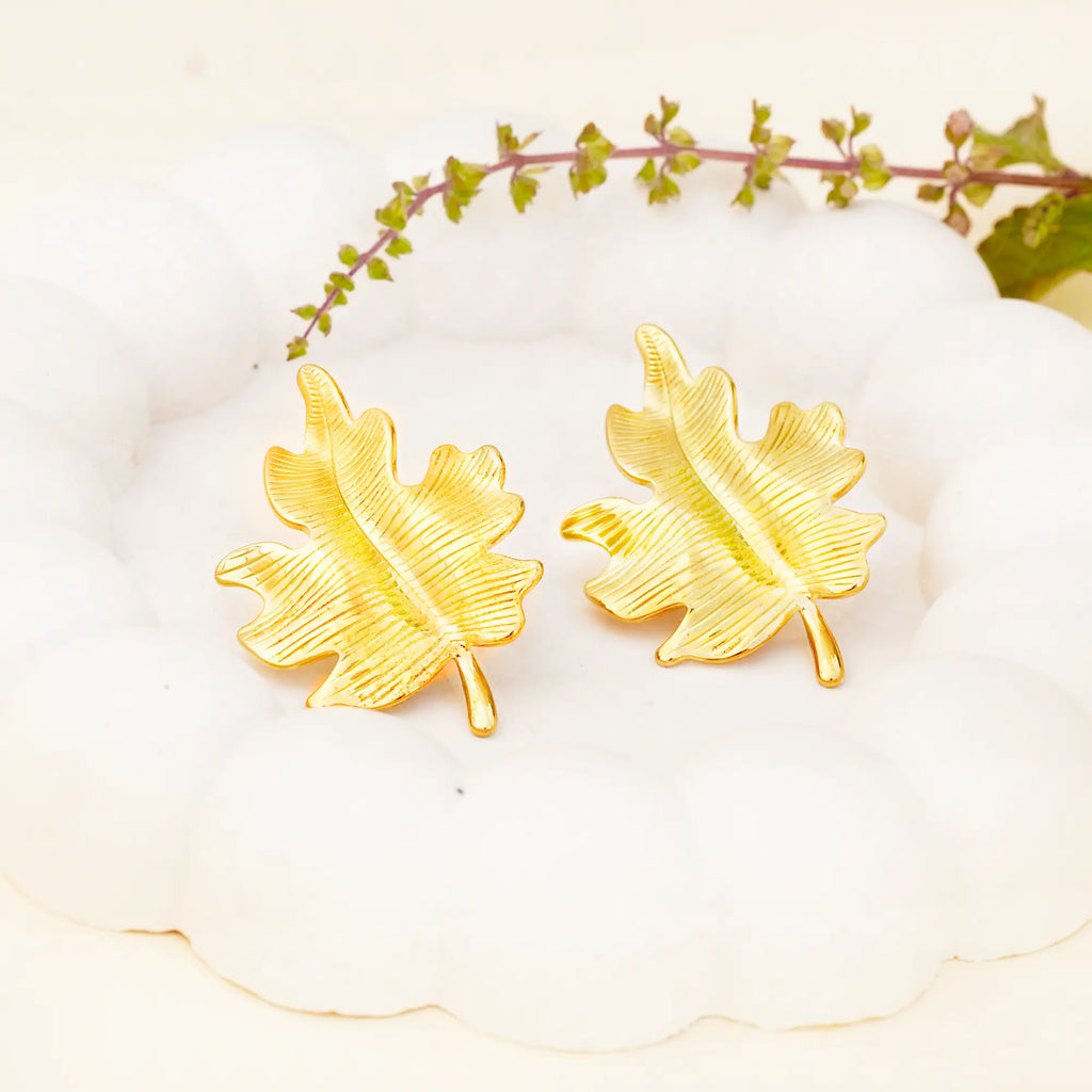 Golden Leaf Non-Tarnish Stainless Steel Earrings - Elegant & Durable Daily Wear