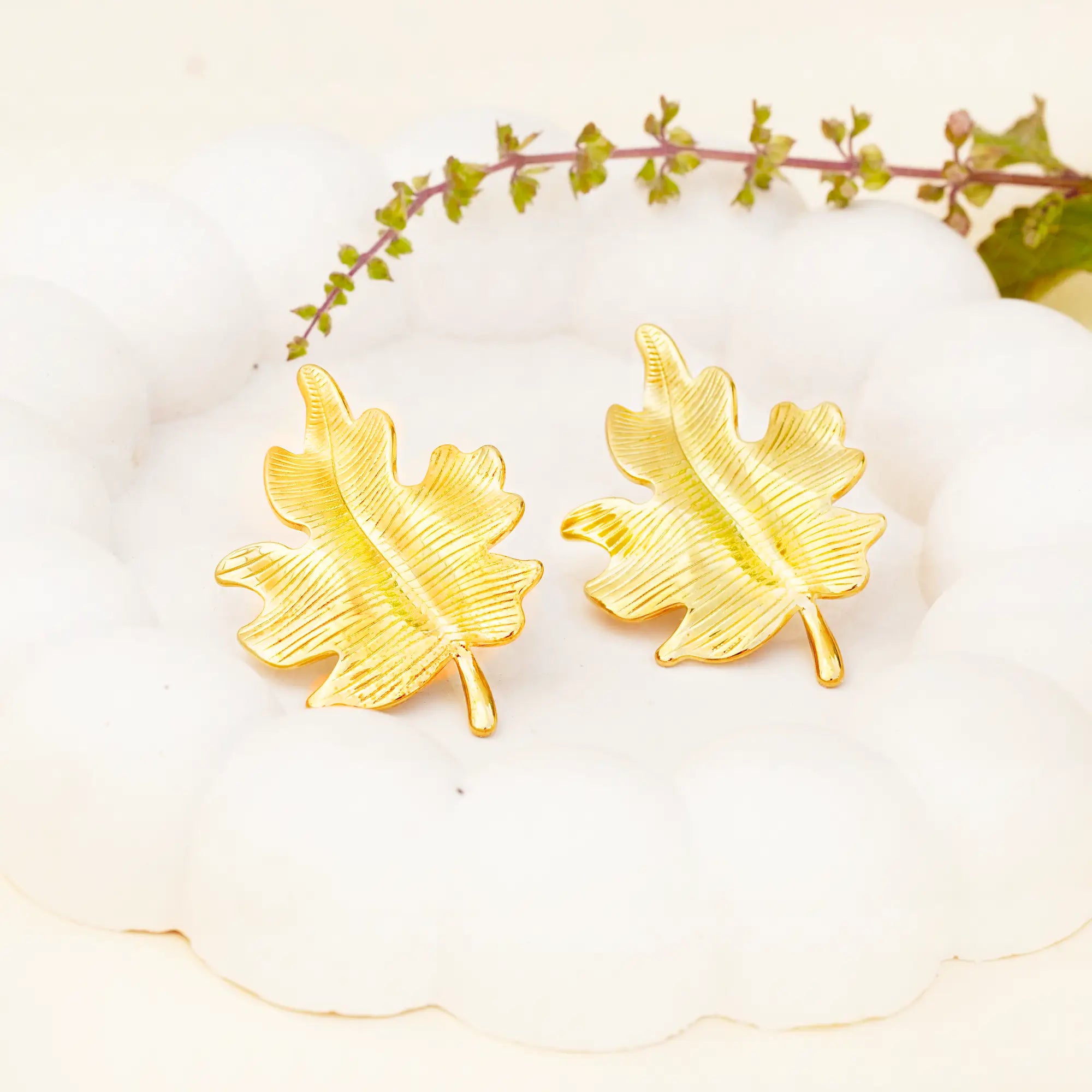 Golden Leaf Non-Tarnish Stainless Steel Earrings - Elegant & Durable Daily Wear
