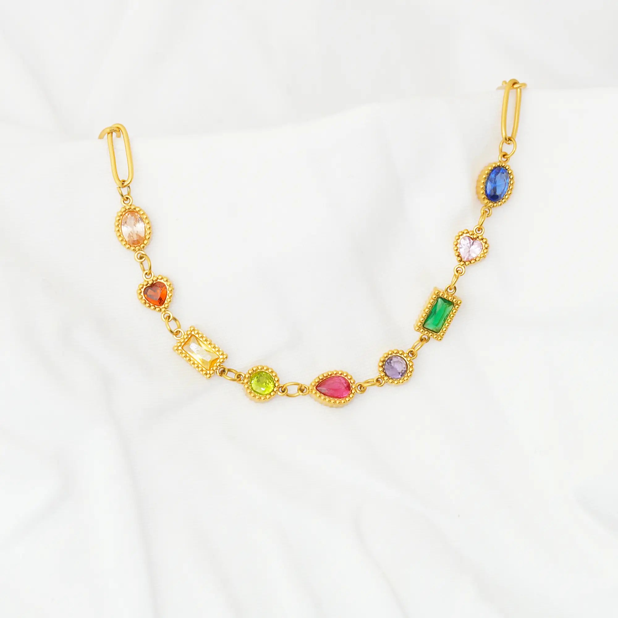 MoodStan stainless steel necklace - golden colorful chic fashion jewelry for women - anti-tarnish multi-stone crystals