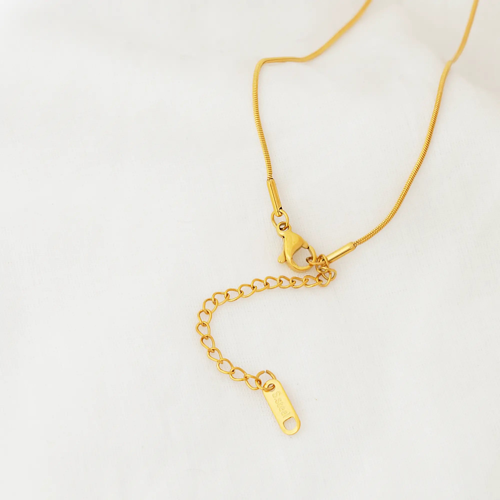 Gold necklace with a clasp on a white background