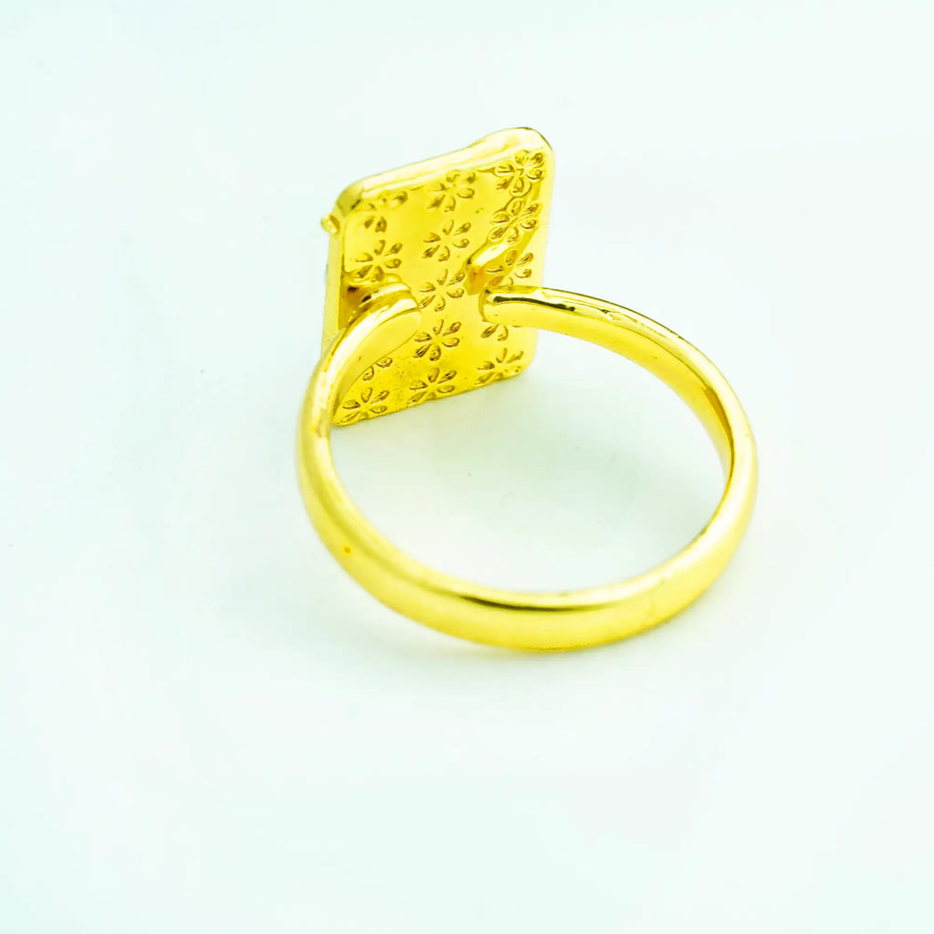 Floral Enamel Pearl Statement Ring Gold Finish | MoodStan Rings