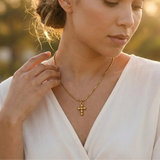 Beaded Cross & Sculptural U-Heart Jewelry Set