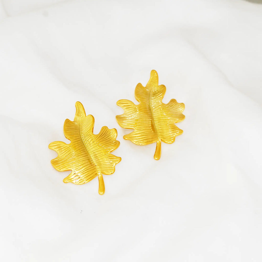 MoodStan stainless steel earring stud - golden leaf fashion jewelry for women - anti-tarnish