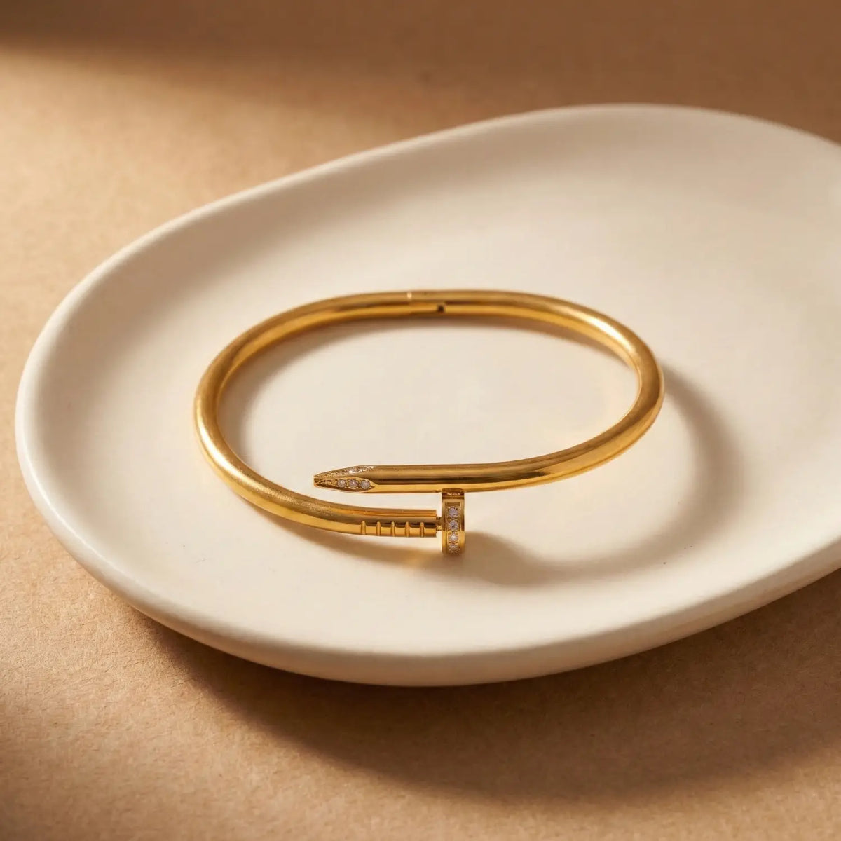 Golden Nail Zircon Bangle Bracelet