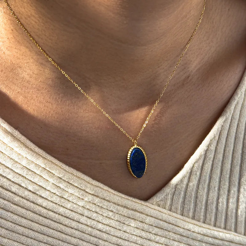 Oval Lapis Lazuli Golden Pendant Necklace