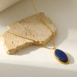 Lapis Lazuli Oval Jewelry Set: Pendant Necklace & Ring Combo