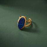 Lapis Lazuli Oval Jewelry Set: Pendant Necklace & Ring Combo