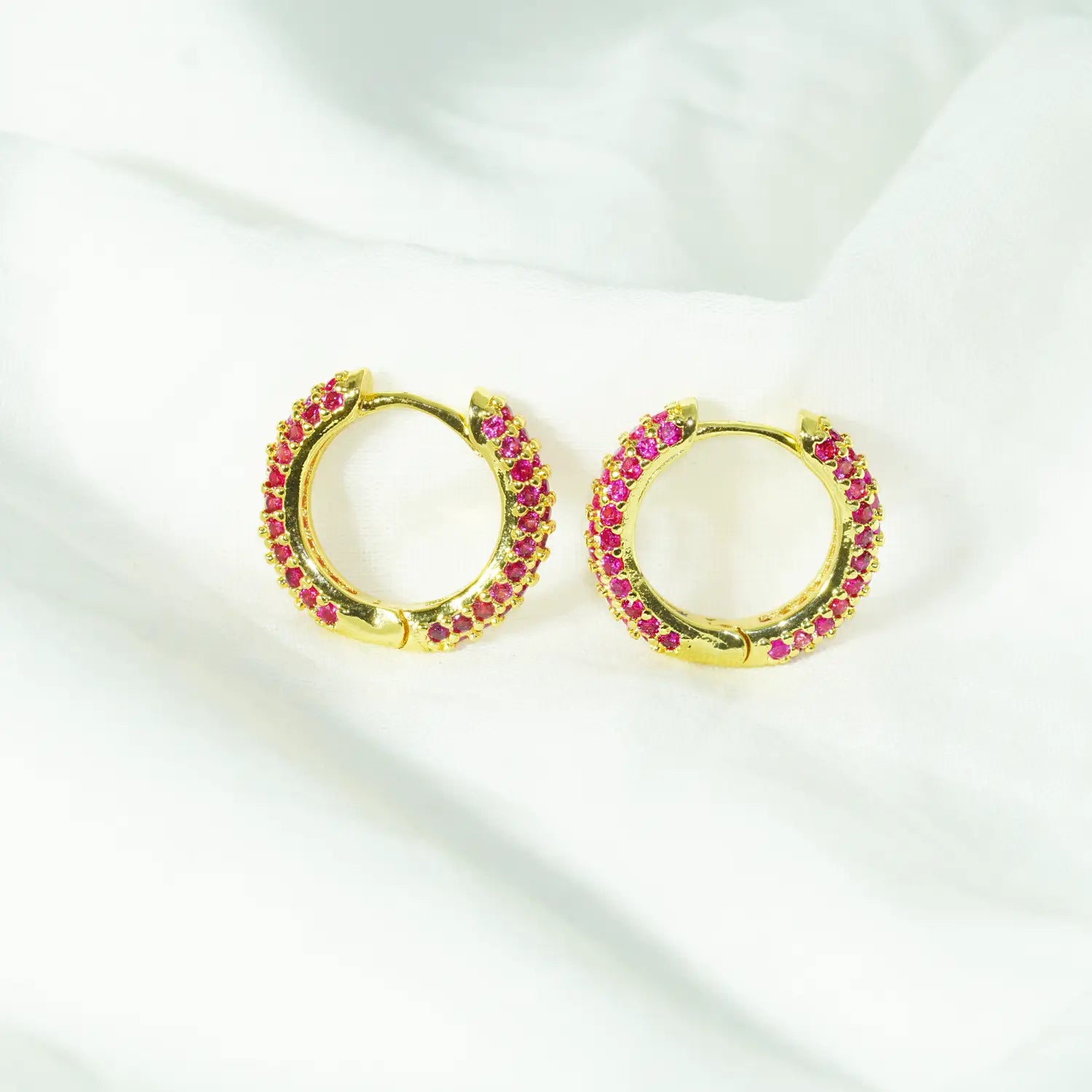 MoodStan gold plated stainless steel hoop earrings - pink and gold huggie style fashion jewelry for women - waterproof and hypoallergenic