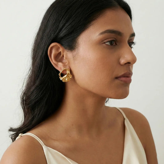 Sculptural Molten Abstract Golden Stud Earrings 1500