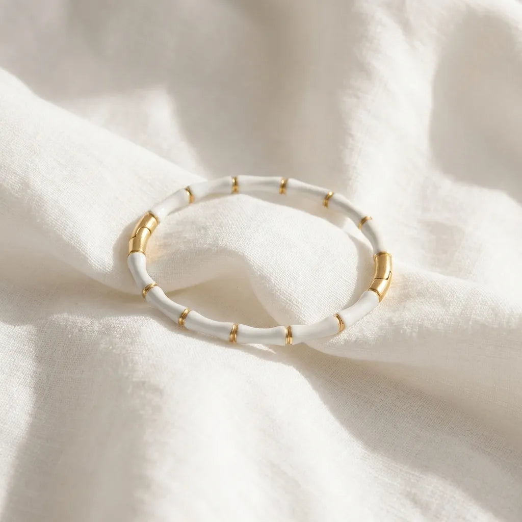 White Enamel Gold-Plated Bangle Bracelet